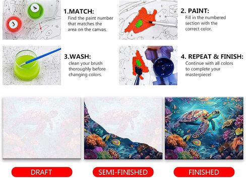 paints الطلاء بالأرقام سلحفاة البحر السعيد في مجموعة فن الشعاب المرجانية النابضة بالحياة مع الأسماك الاستوائية حياة المحيطات DIY اللوحة لتخفيف الإجهاد ديكور المنزل 16 × 20 بوصة in Kuwait