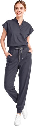 Scrubs for Women Set, Sleeveless Stand Collar Top & Jogger Pants | 8-Pocket Scrub Set with Soft Stretch Fabric, Secured Drawstring Waist, and Badge Loop for All-Day Comfort in Kuwait