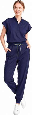 Scrubs for Women Set, Sleeveless Stand Collar Top & Jogger Pants | 8-Pocket Scrub Set with Soft Stretch Fabric, Secured Drawstring Waist, and Badge Loop for All-Day Comfort in Kuwait