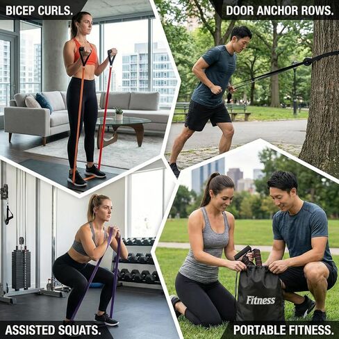 Resistance Bands Set for Working Out, 5 Levels (15-85 lbs) with Handles, Door Anchor, Storage Bag - Latex Fitness Bands for Home Gym, Strength Training, Physical Therapy, Muscle Toning for Men & Women in Kuwait