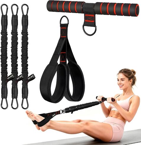 Pedal Resistance Band with Handles, 30-90LB Adjustable Thai Natural Rubber Resistance Bands, 3 Removable Covered Tubes, Full Body Workout Equipment for Abs Arms Legs Waist in Kuwait