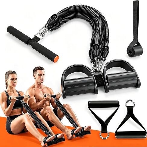 Multifunctional Foot Pedal Resistance Band with Handle,Unisex 4-Tube & 25-100 lbs Adjustable Elastic Sit up Pull Rope for Waist in Kuwait