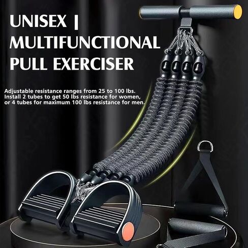 Multifunctional Foot Pedal Resistance Band with Handle,Unisex 4-Tube & 25-100 lbs Adjustable Elastic Sit up Pull Rope for Waist in Kuwait