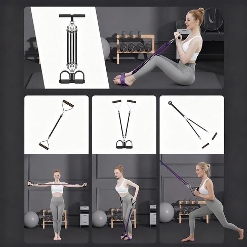 Multifunctional Foot Pedal Resistance Band with Handle,Unisex 4-Tube & 25-100 lbs Adjustable Elastic Sit up Pull Rope for Waist in Kuwait