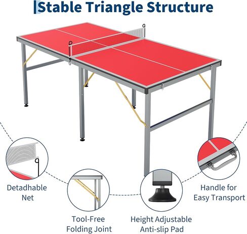 Garvee Foldable Portable Ping Pong Table 6x3 ft, Professional Indoor/Outdoor Table Tennis Game Set with Net, 2 Paddles & 3 Balls for Backyard, Garage, Party, Family Games, No Assembly Required in Kuwait
