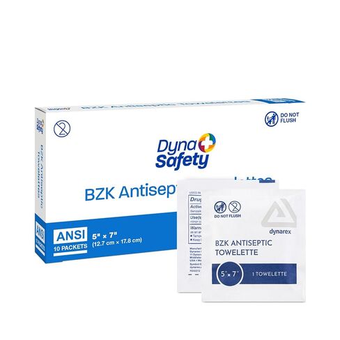 Dynarex DynaSafety BZK Antiseptic Towelettes - Sterile, Alcohol and Fragrance Free, Gentle Cleansing, Safe on Minor Wounds - 5" x 7" - 10 per Box in Kuwait