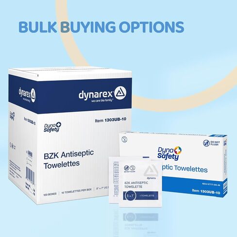 Dynarex DynaSafety BZK Antiseptic Towelettes - Sterile, Alcohol and Fragrance Free, Gentle Cleansing, Safe on Minor Wounds - 5" x 7" - 10 per Box in Kuwait