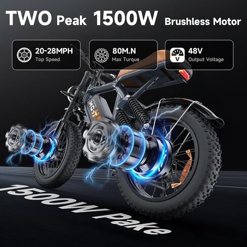 Electric Bike for Adults, 1500W-3000W Peak Fat Tire Ebike, Class 2 Moped Style All-Terrain Electric Bicycle with Advanced Suspension, UL 2849 Certified Removable Battery in Kuwait
