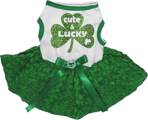 فستان Petitebella Cute & Lucky Clover Puppy Dog (أخضر/قوس قزح البرسيم، XXX-Large) in Kuwait