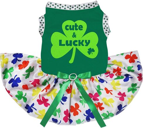 فستان Petitebella Cute & Lucky Clover Puppy Dog (أخضر/قوس قزح البرسيم، XXX-Large) in Kuwait