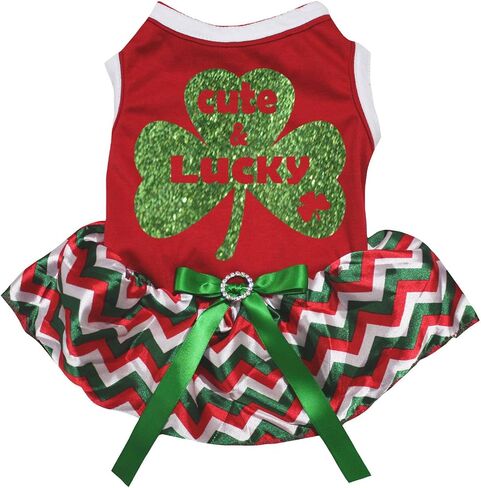 فستان Petitebella Cute & Lucky Clover Puppy Dog (أخضر/قوس قزح البرسيم، XXX-Large) in Kuwait