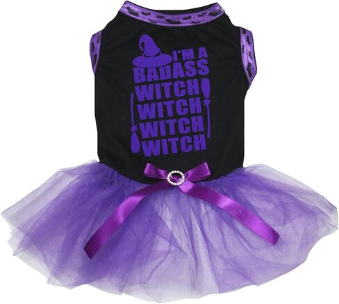 Petitebella I'm A Badass Witch Puppy Dog Dress (Hot Pink Stripes/Crown Skull, X-Large) in Kuwait