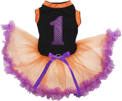 Petitebella Purple Sequins 1st Puppy Dog Dress (Black/Purple LED, Large) in Kuwait