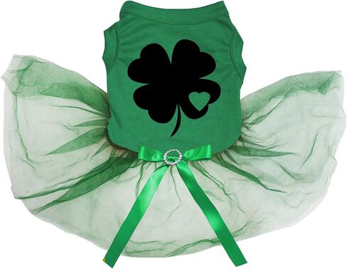 Petitebella Heart Clover Printing Puppy Dog Dress (Green/Green, Large) in Kuwait