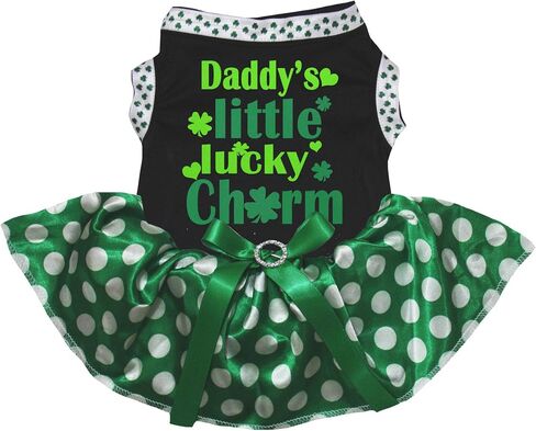فستان Petitebella Daddy's Little Lucky Charm Puppy Dog (أبيض/برسيم، صغير) in Kuwait