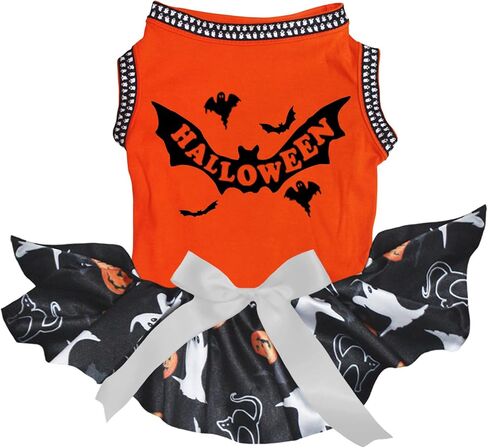 Petitebella Halloween Bats Puppy Dog Dress (Orange/Halloween, Small) in Kuwait