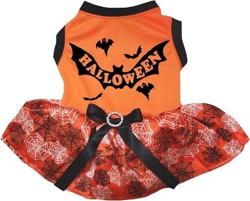 Petitebella Halloween Bats Puppy Dog Dress (Orange/Halloween, Small) in Kuwait