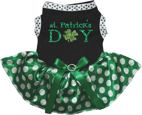 Petitebella St Patrick's Clover Day Puppy Dog Dress (White/Rainbow Clovers, XXX-Large) in Kuwait