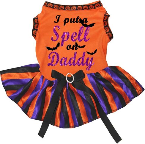 فستان Petitebella I Put A Spell On Daddy Puppy Dog (أبيض/هالوين، كبير) in Kuwait