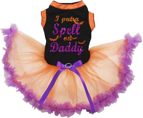فستان Petitebella I Put A Spell On Daddy Puppy Dog (أبيض/هالوين، كبير) in Kuwait