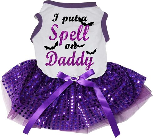 فستان Petitebella I Put A Spell On Daddy Puppy Dog (أبيض/هالوين، كبير) in Kuwait