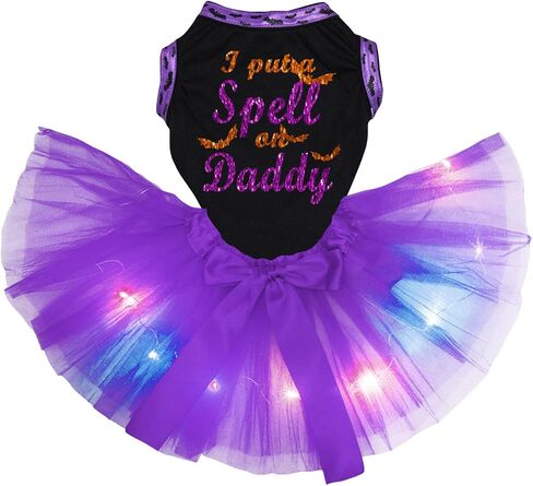 فستان Petitebella I Put A Spell On Daddy Puppy Dog (أبيض/هالوين، كبير) in Kuwait