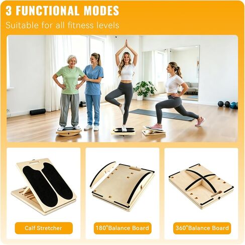 3-in-1 Slant Board for Calf-Stretching, 360° Balance Board - Wooden Incline Wedge Stretcher for Squats, Foot & Ankle Mobility, Portable Fitness Equipment, Balance Block for Heel Stretch in Kuwait