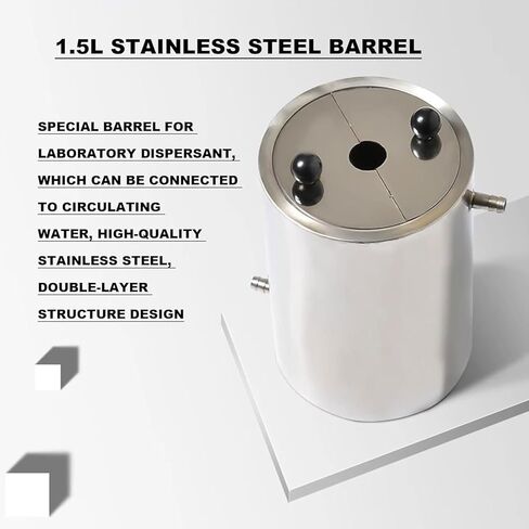 1.5L Laboratory Stainless Steel Drum, Special Barrel for Laboratory Dispersant Stirrer, Internal Diameter 99mm, Outer 127mm, 2 Semicircular Covers, Double Layer Stainless Steel Barrel, for Research in Kuwait