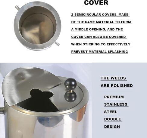 1.5L Laboratory Stainless Steel Drum, Special Barrel for Laboratory Dispersant Stirrer, Internal Diameter 99mm, Outer 127mm, 2 Semicircular Covers, Double Layer Stainless Steel Barrel, for Research in Kuwait