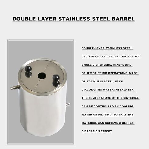 1.5L Laboratory Stainless Steel Drum, Special Barrel for Laboratory Dispersant Stirrer, Internal Diameter 99mm, Outer 127mm, 2 Semicircular Covers, Double Layer Stainless Steel Barrel, for Research in Kuwait