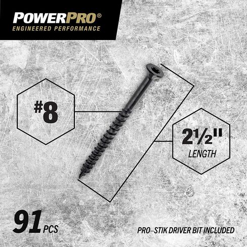 براغي Power Pro ONE مسطحة خارجية سوداء متعددة المواد (#8 × 2-1/2 بوصة) - 91 قطعة in Kuwait