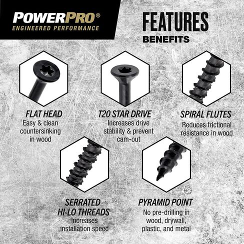 براغي Power Pro ONE مسطحة خارجية سوداء متعددة المواد (#8 × 2-1/2 بوصة) - 91 قطعة in Kuwait