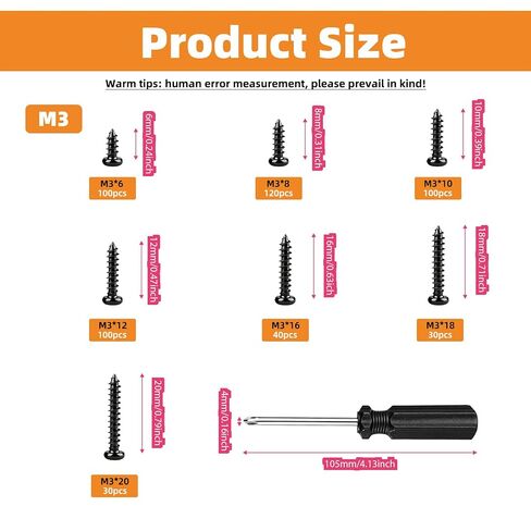 520Pcs M3 Self Tapping Screws Kit, Black Phillips Pan Head Self Tapping Wood Screws Assortment, Carbon Steel Small Screws Set for Wood, Plastic, Soft Metal, Furniture Repair & DIY Projects in Saudi Arabia