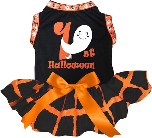 Petitebella 1st Ghost Halloween Puppy Dog Dress (Black/Lattice, XX-Large) in Kuwait