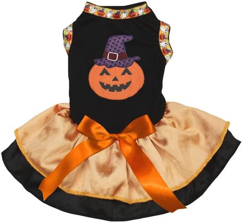Petitebella Pumpkin Witch Puppy Dog Dress (Black/Purple LED, X-Small) in Kuwait