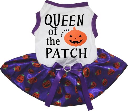 فستان Petitebella Queen Pumpkin of The Patch Puppy Dog (أبيض/برتقالي، صغير) in Kuwait