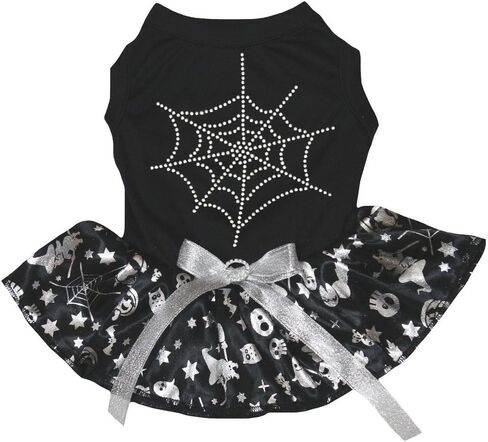 Petitebella Rhinestones Cobweb Puppy Dog Dress (Orange/Pumpkin Cobweb, Medium) in Kuwait