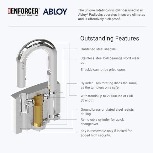 قفل ENFORCER ABLOY 341-50 للخدمة الشاقة - 2 بوصة (50 مم) خلوص من القيد، 25/64 بوصة (10 مم) تكبل من الصلب البورون السميك - قفل احتجاز القرص للنقل بالشاحنات والسكك الحديدية والحاويات - حماية آمنة للبنك in Kuwait