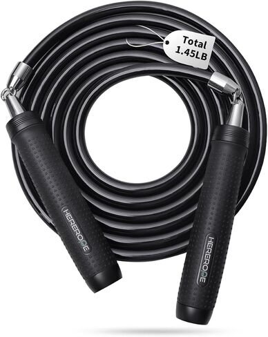 Weighted Jump Rope 1LB for Men & Women - Heavy Duty 11mm Steel Cable, Metal Handles with Smooth Spin, Comfortable Grips & Adjustable Length | Perfect for Muay Thai, MMA & High-Intensity Fitness Workouts in Kuwait