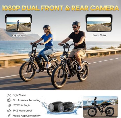 Electric Bike for Adults with Carplay & Android Auto, 1500W Peak 75 Miles 37MPH, 20" Fat Tire Ebike with 7-Speed, 48V Removable Battery, 1080P Front & Rear Dash Cam, Dual Suspension Electric Bicycle in Kuwait