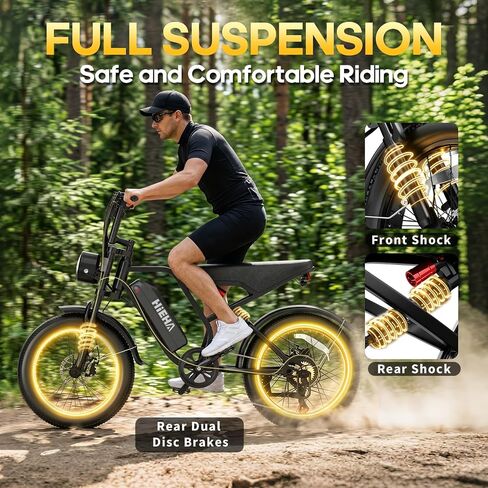 Electric Bike for Adults with Carplay & Android Auto, 1500W Peak 75 Miles 37MPH, 20" Fat Tire Ebike with 7-Speed, 48V Removable Battery, 1080P Front & Rear Dash Cam, Dual Suspension Electric Bicycle in Kuwait