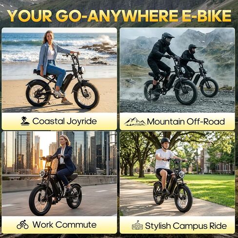 Electric Bike for Adults with Carplay & Android Auto, 1500W Peak 75 Miles 37MPH, 20" Fat Tire Ebike with 7-Speed, 48V Removable Battery, 1080P Front & Rear Dash Cam, Dual Suspension Electric Bicycle in Kuwait