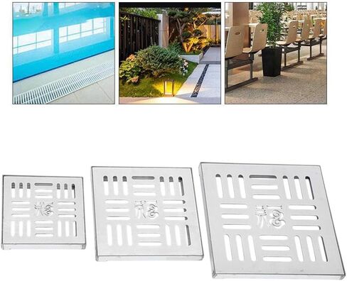 for Stainless Steel Drain Grate with Frame, Outdoor Channel Cover Rainwater Drainage, Slip-Resistant Brushed Finish Driveway Garden Patio, Silver (150x150x20mm) in Kuwait