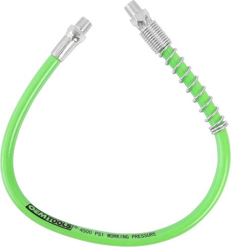 OEMTOOLS 18' Extension Hose with Spring Guard, Green Rubber Grease Hose, 1/8' NPT, 12,000 PSI Burst Pressure, 4,500 PSI Max Working Pressure, Kink Resistant, Automotive & Industrial Use in Kuwait