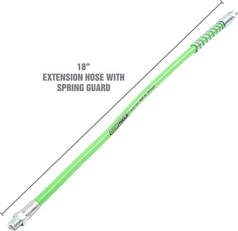 OEMTOOLS 18' Extension Hose with Spring Guard, Green Rubber Grease Hose, 1/8' NPT, 12,000 PSI Burst Pressure, 4,500 PSI Max Working Pressure, Kink Resistant, Automotive & Industrial Use in Kuwait