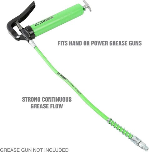 OEMTOOLS 18' Extension Hose with Spring Guard, Green Rubber Grease Hose, 1/8' NPT, 12,000 PSI Burst Pressure, 4,500 PSI Max Working Pressure, Kink Resistant, Automotive & Industrial Use in Kuwait