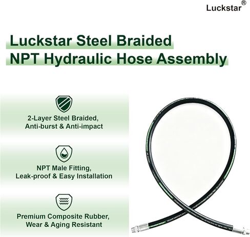 مجموعة خرطوم هيدروليكي Luckstar 18 بوصة طويلة 3/8 بوصة، 15611-06-06 ذكر NPT x ذكر NPT، سلكين مضفرين، SAE 100R2AT / EN853 2SN، 7975 رطل لكل بوصة مربعة ضغط العمل in Kuwait