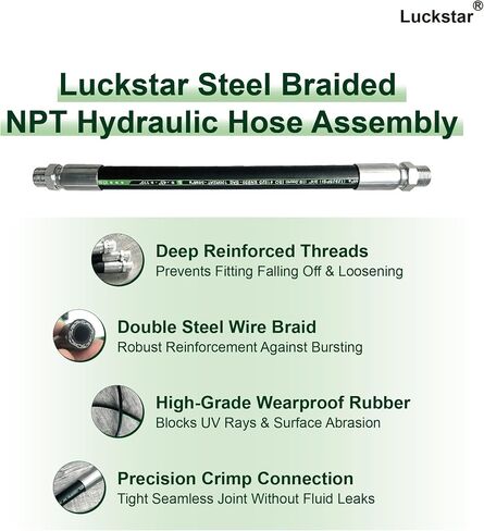 مجموعة خرطوم هيدروليكي Luckstar 18 بوصة طويلة 3/8 بوصة، 15611-06-06 ذكر NPT x ذكر NPT، سلكين مضفرين، SAE 100R2AT / EN853 2SN، 7975 رطل لكل بوصة مربعة ضغط العمل in Kuwait