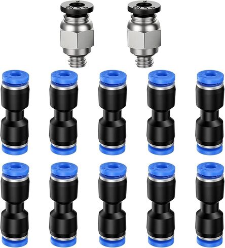 2 PCS PC4-M6 Pneumatic Straight Fitting and 10PCS Plastic Push to Connect Straight Union Tube Fitting Compatible with PTFE Pipes an Outer Diameter of 4mm, M6 Thread, Suitable for 3D Printers in Kuwait