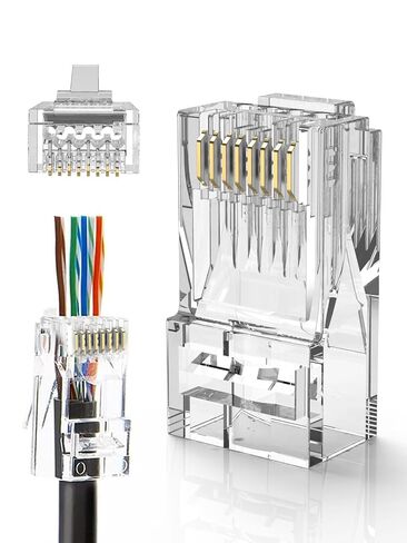 موصلات CableCreation Cat6 RJ45، 100 قطعة من أطراف Cat6 RJ45، موصلات تجعيد كابل إيثرنت، قابس شبكة UTP للأسلاك الصلبة والكابلات القياسية، شفاف in Kuwait